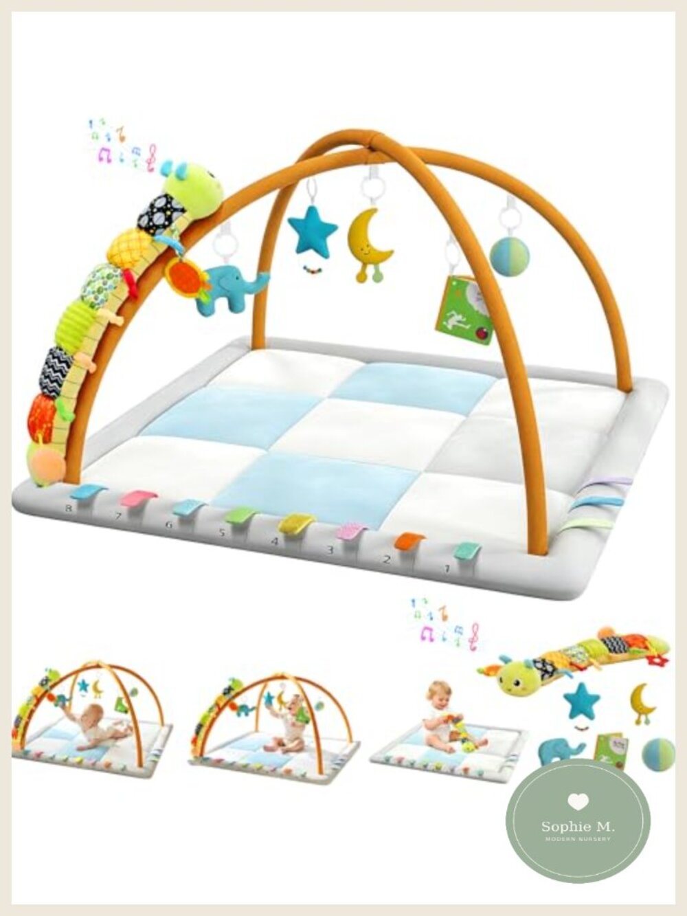 Baby Play Gym Tummy Time Mat with Hanging Sensory Toys 0-12 Months